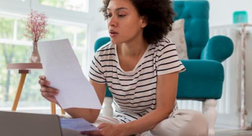 Woman looking at credit score